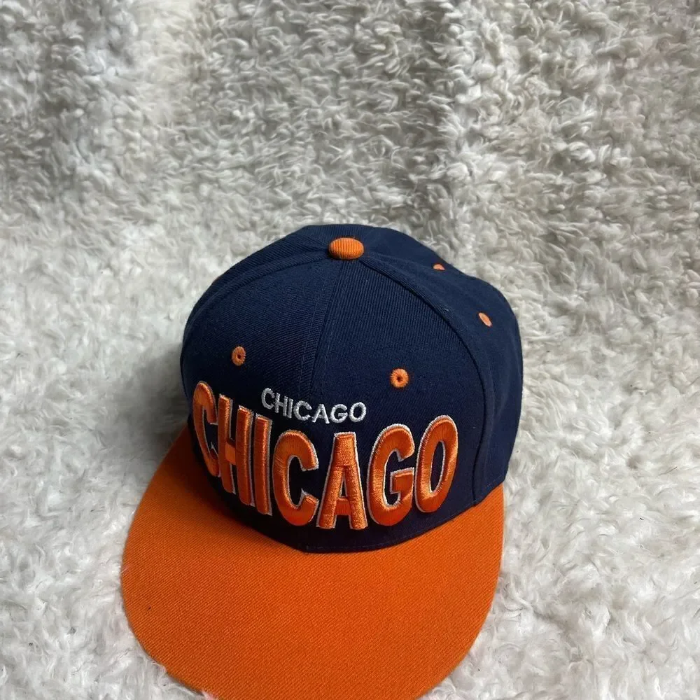 E-Flag Chicago snap back Navy Blue and orange cap adjustable back strap.
